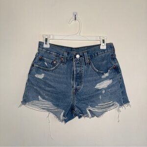 Levi 501 Light Wash Distressed Denim Jean Shorts 27